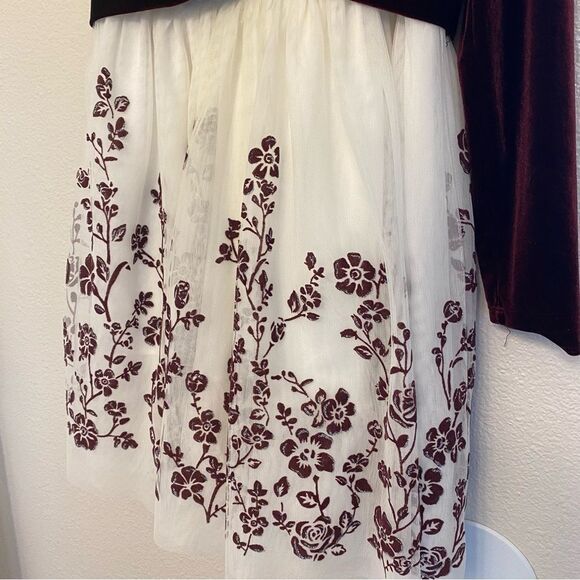 Knit Works Twist Popover red velvet Dress 2 piece ivory floral skirt formal 12 - Picture 6 of 11